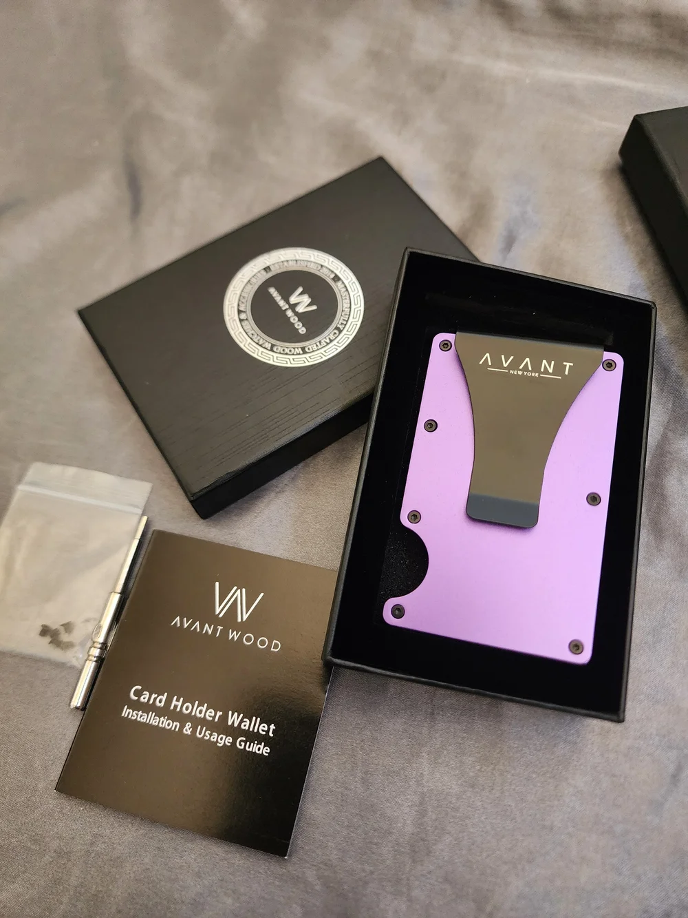 AVANT WOOD- Purple Card Holder Wallet with Money Clip- NIB